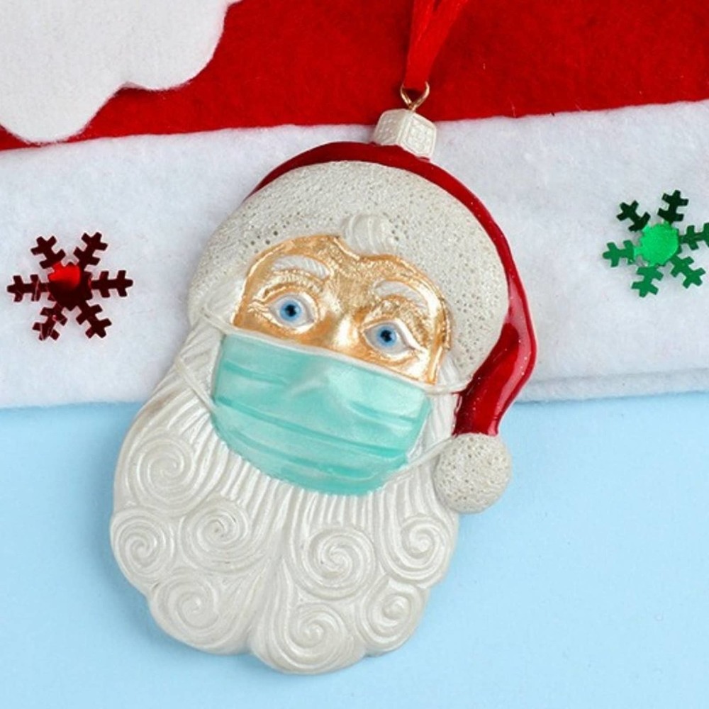 Resin Santa Claus Wearing Face Mask‎ Christmas Ornament~NWOT